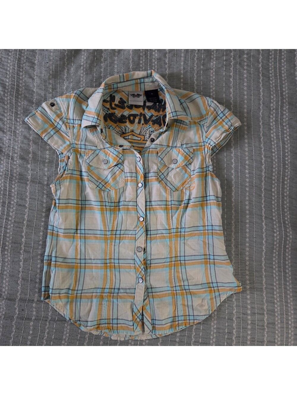 Harley Davidson plaid short sleeve button front shirt
